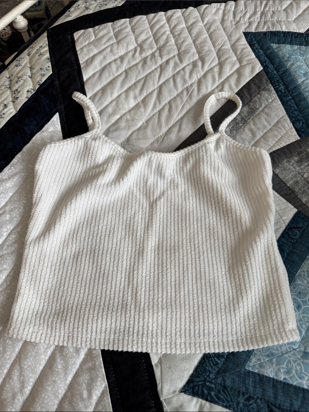 White Fox Ribbed Cropped Cami with Thin Straps